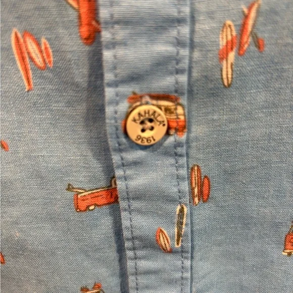 KAHALA 1936 Linen Cotton Men’s 2XL Hawaian Shirt Blue VW Bus Pattern SS - Picture 4 of 10
